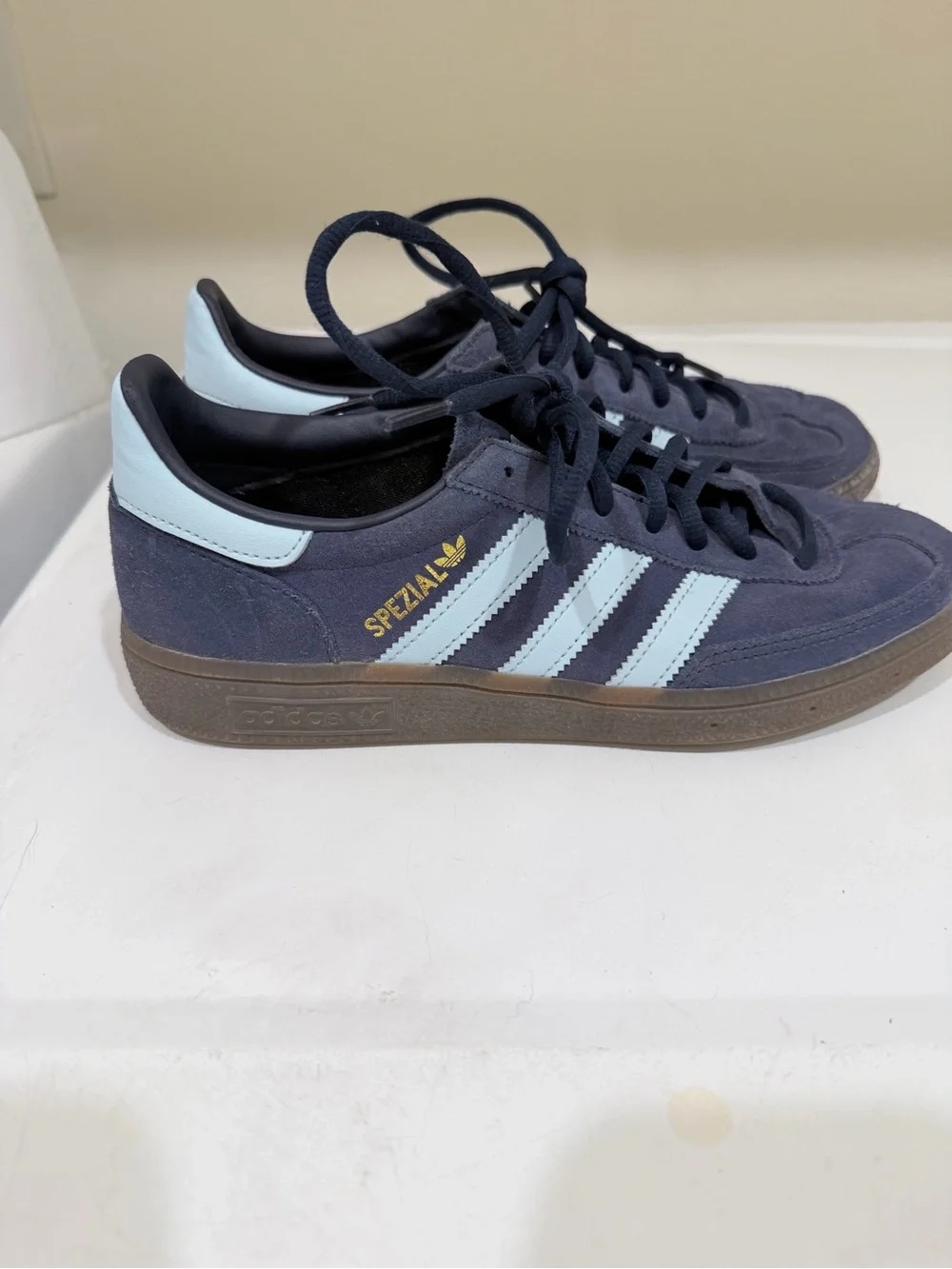 adidas Men’s Suede Sneakers in Navy with Light Blue Stripes